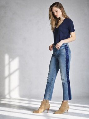 Driftwood Candace Crop Jeans Size 25 Satin Blue Side Stripe